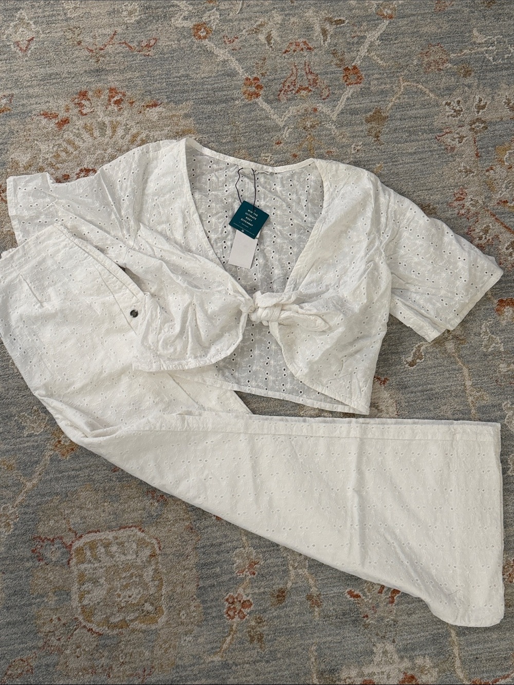 ROXY NWT Eyelet Tie-Front Set - White